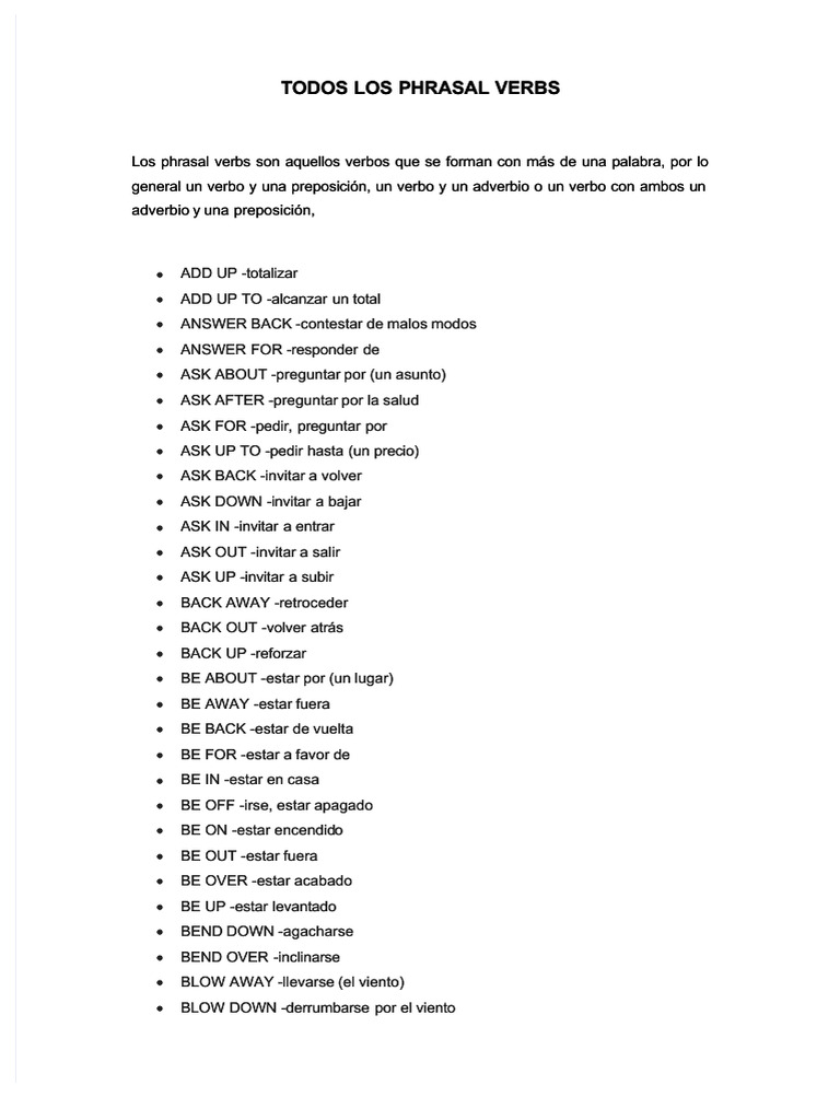 Lista Completa de Phrasal Verbs | PDF | Morfología Lingüística | Sintaxis