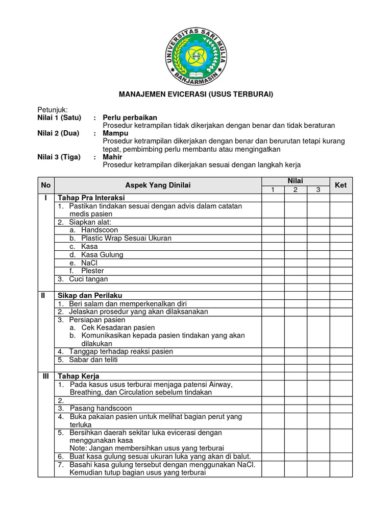 Lembar Cheklist Manajemen Eviceration | PDF
