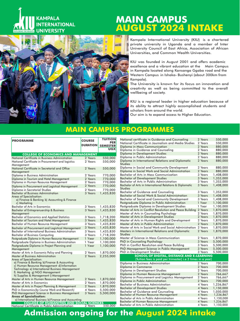 KIU August 2024 Intake Programs | PDF | Bachelor's Degree | Science