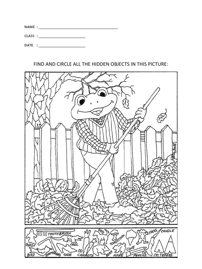 Hidden Objects Coloring Activity | PDF