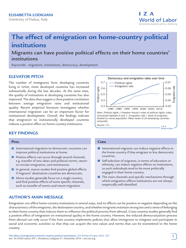Effect of Emigration On Home Country Political Institutions | PDF ...