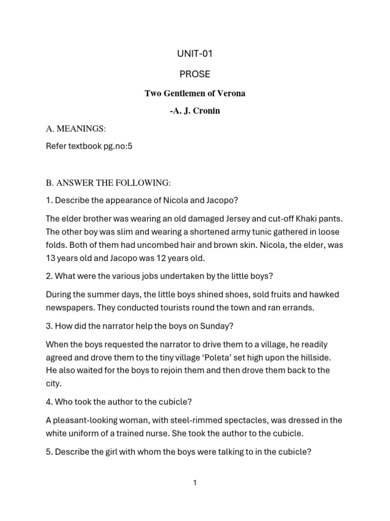 Answer Key for Literature Unit 1 | PDF