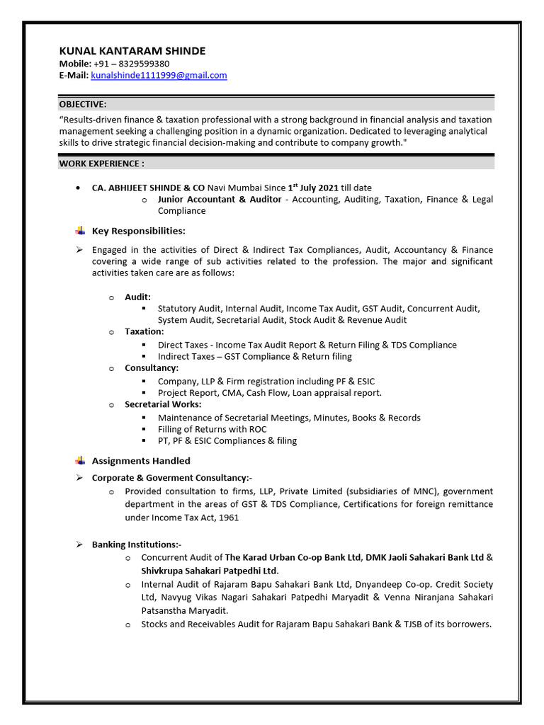 Kunal CV | PDF | Audit | Taxes