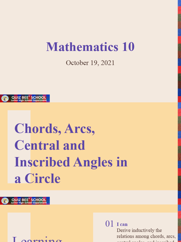 M10 - W11 - October 19 - Chords, Arcs, Central and Inscribed Angles in ...
