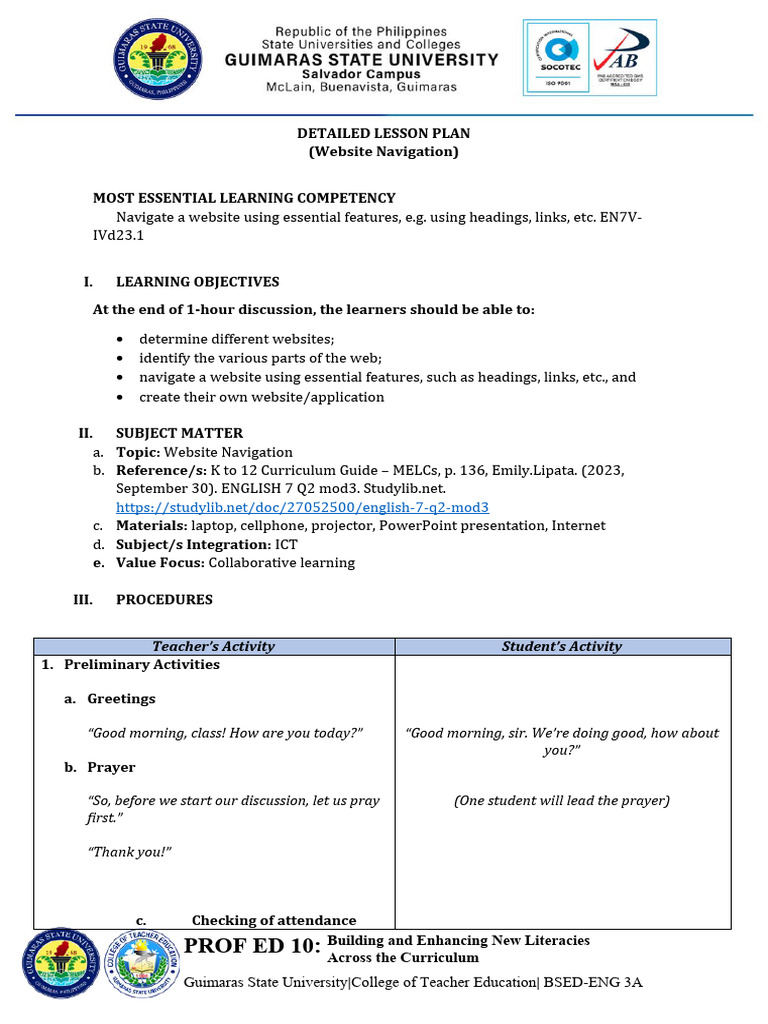Website Navigation Lesson Plan | PDF | Websites | Hyperlink