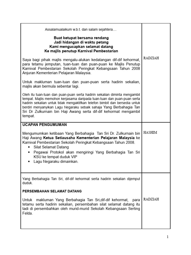 Protokol Tempat Duduk VIP Karnival Sekolah | PDF | Perjalanan