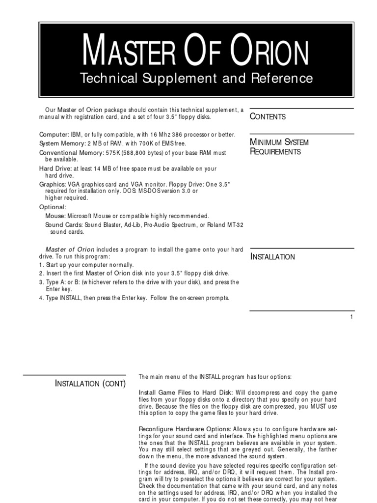 Master of Orion Installation Guide | PDF | Floppy Disk | Computer File