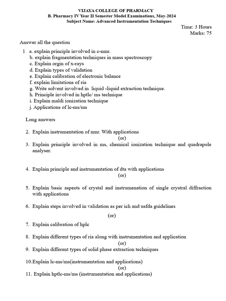 Advanced Instrumentation Techniques Exam Guide | PDF | Technology ...