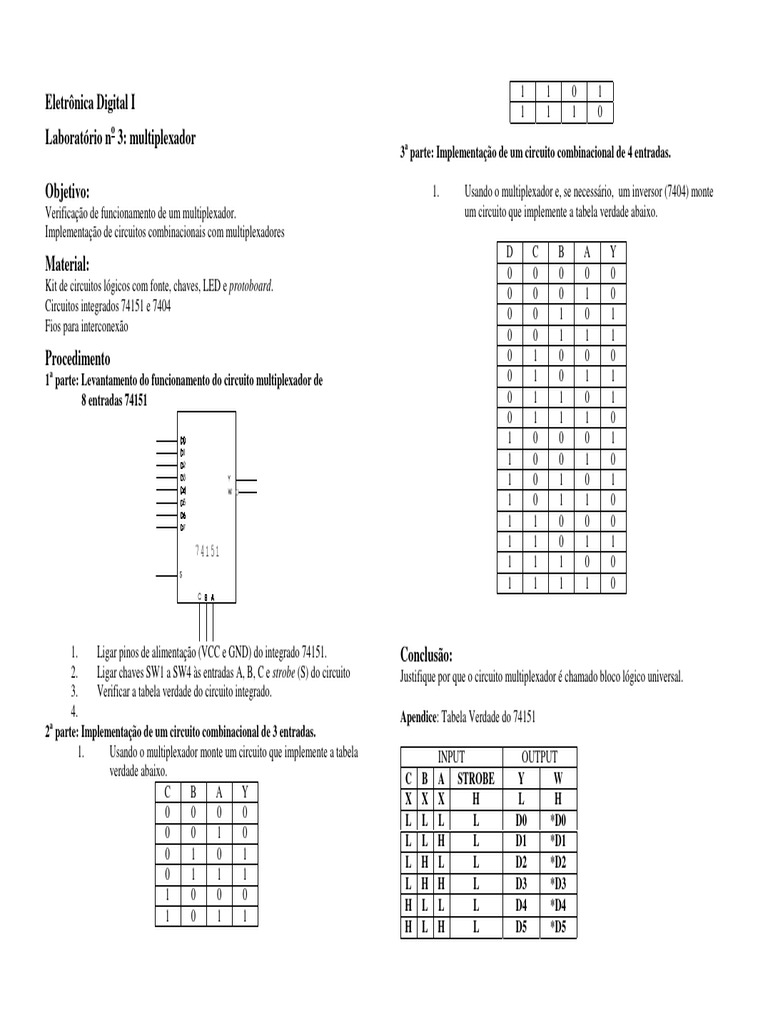 Laboratório de Multiplexador 74151 | PDF | Eletricidade | Eletrônicos ...