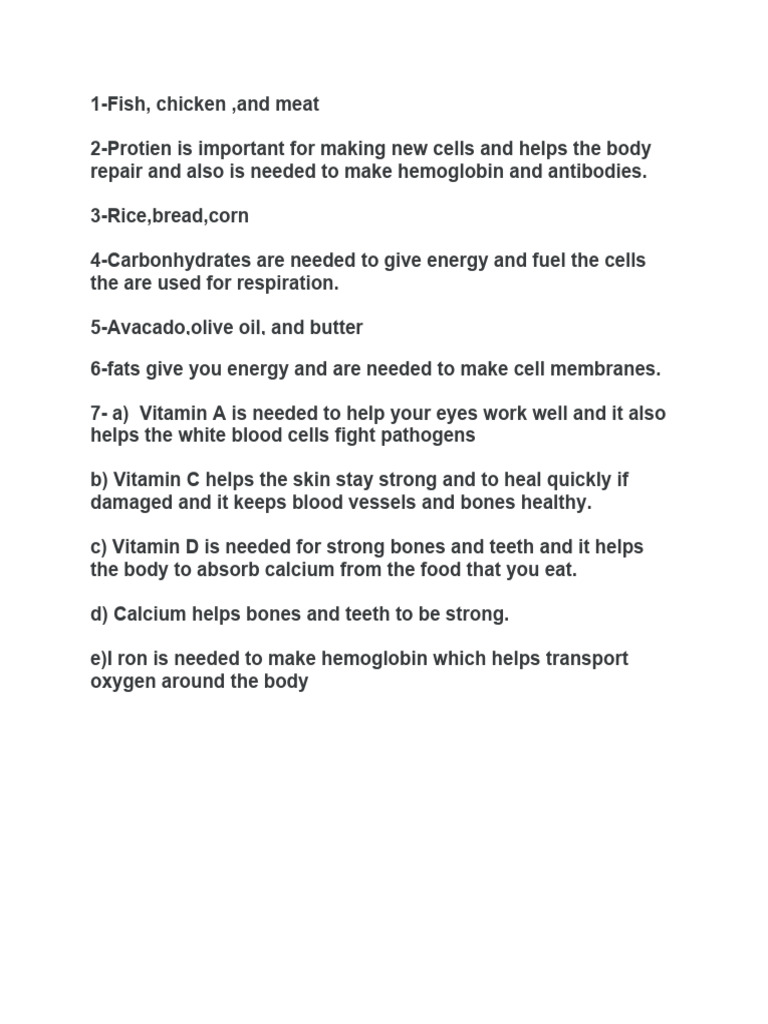 Science Homework Nutrients 7c | PDF | Wellness