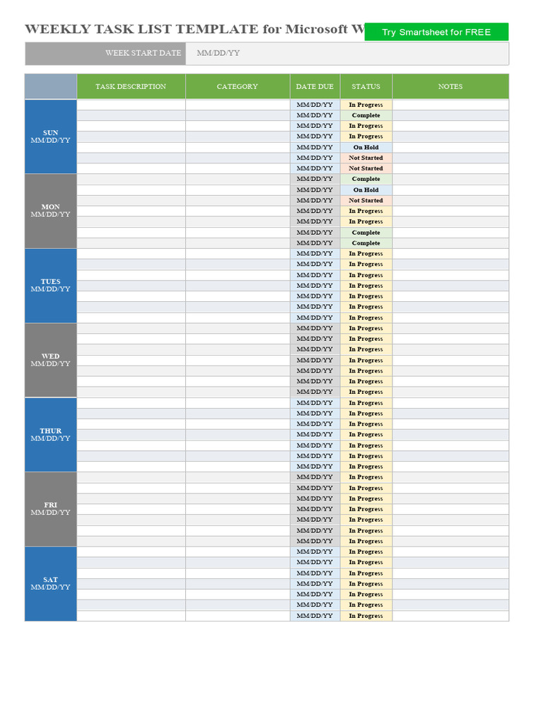 IC Weekly Task List Template For Microsoft Word 11833 - WORD | PDF ...