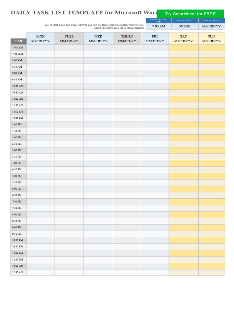 IC Daily Task List Template For Microsoft Word 11833 - WORD | PDF