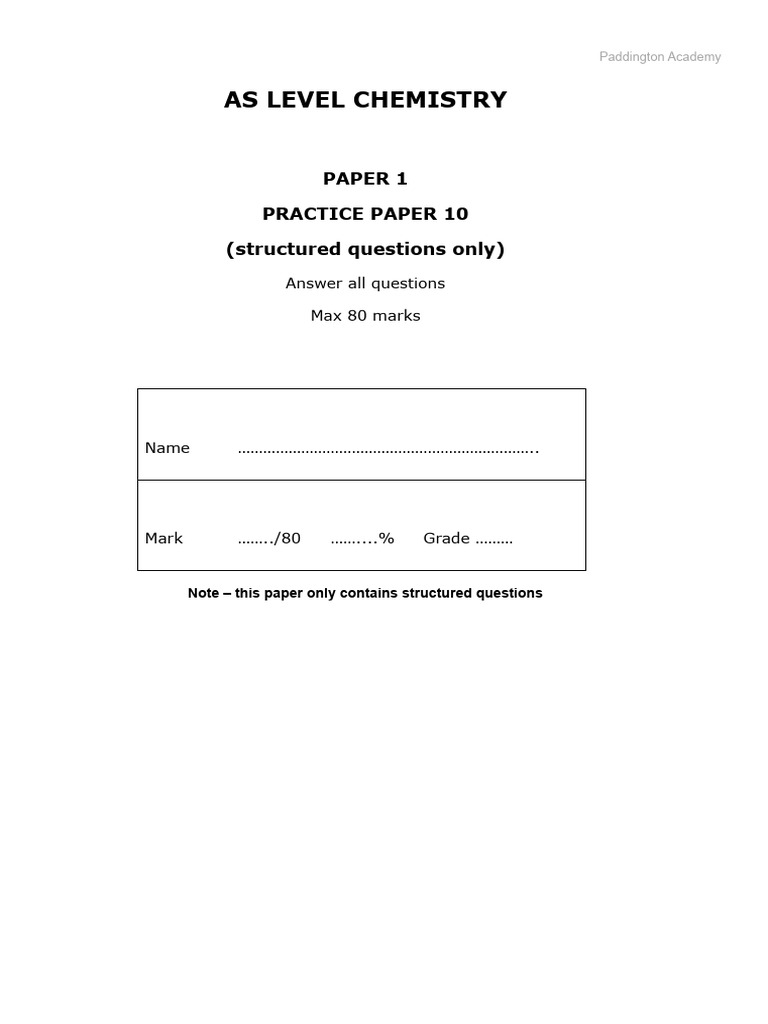 As-Level Paper 1 pp10 | PDF | Chemical Bond | Gases