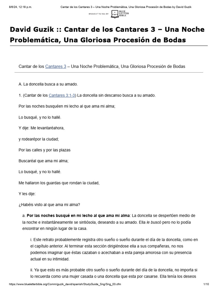 Cantar de los cantares 3 una noche problem tica una gloriosa