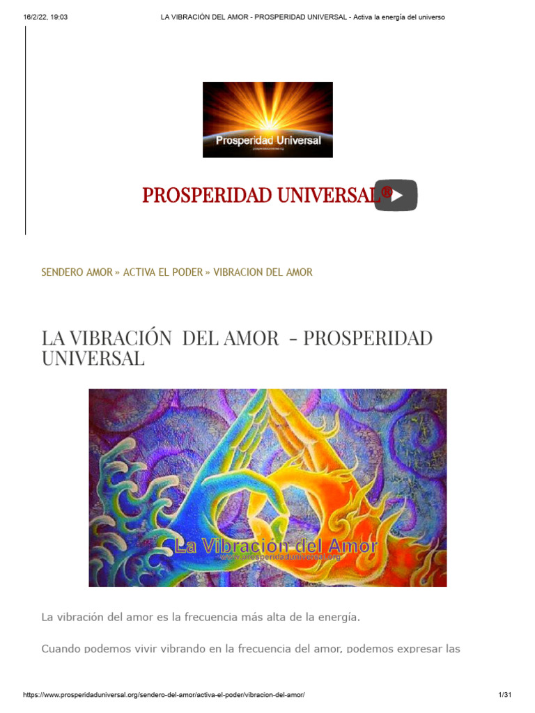 LA VIBRACIÓN DEL AMOR - PROSPERIDAD UNIVERSAL - Activa la energía del universo | PDF | Amor ...