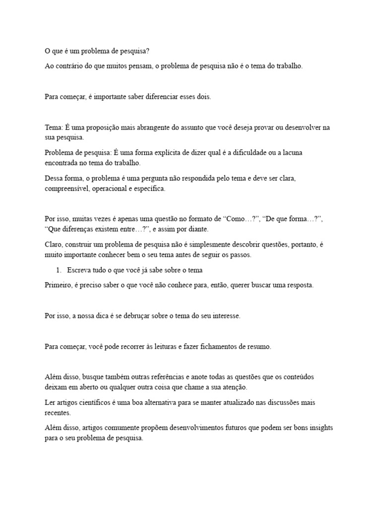 Como Formular um Problema de Pesquisa | PDF | Conhecimento ...