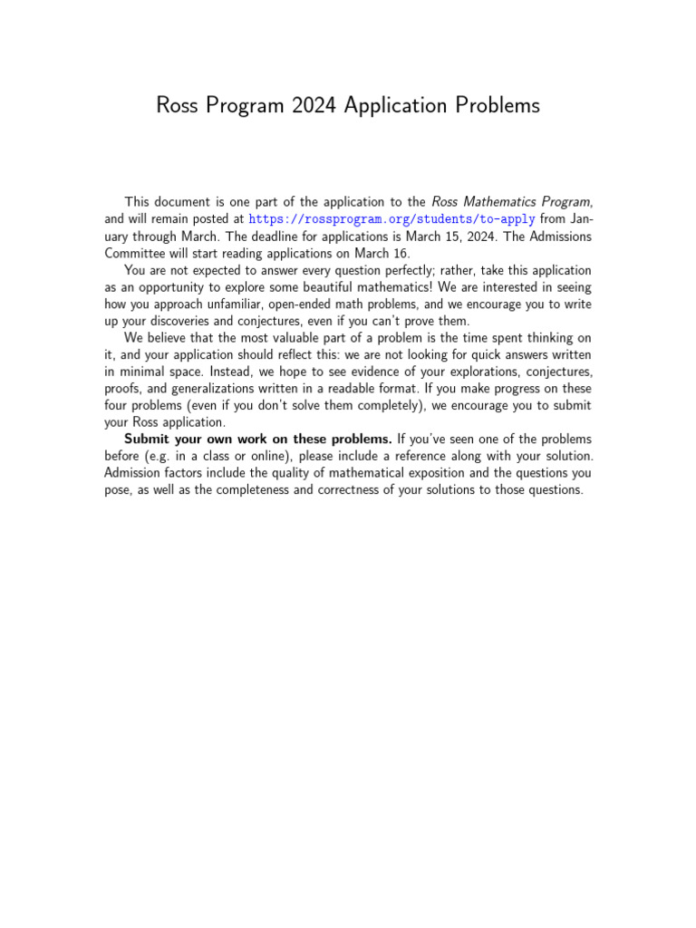 Ross Program 2024 Application Problems | PDF | Square Root | Mathematics