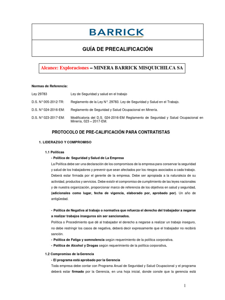Guía de Precalificación 2019 - MBM | PDF | Seguridad y salud ...