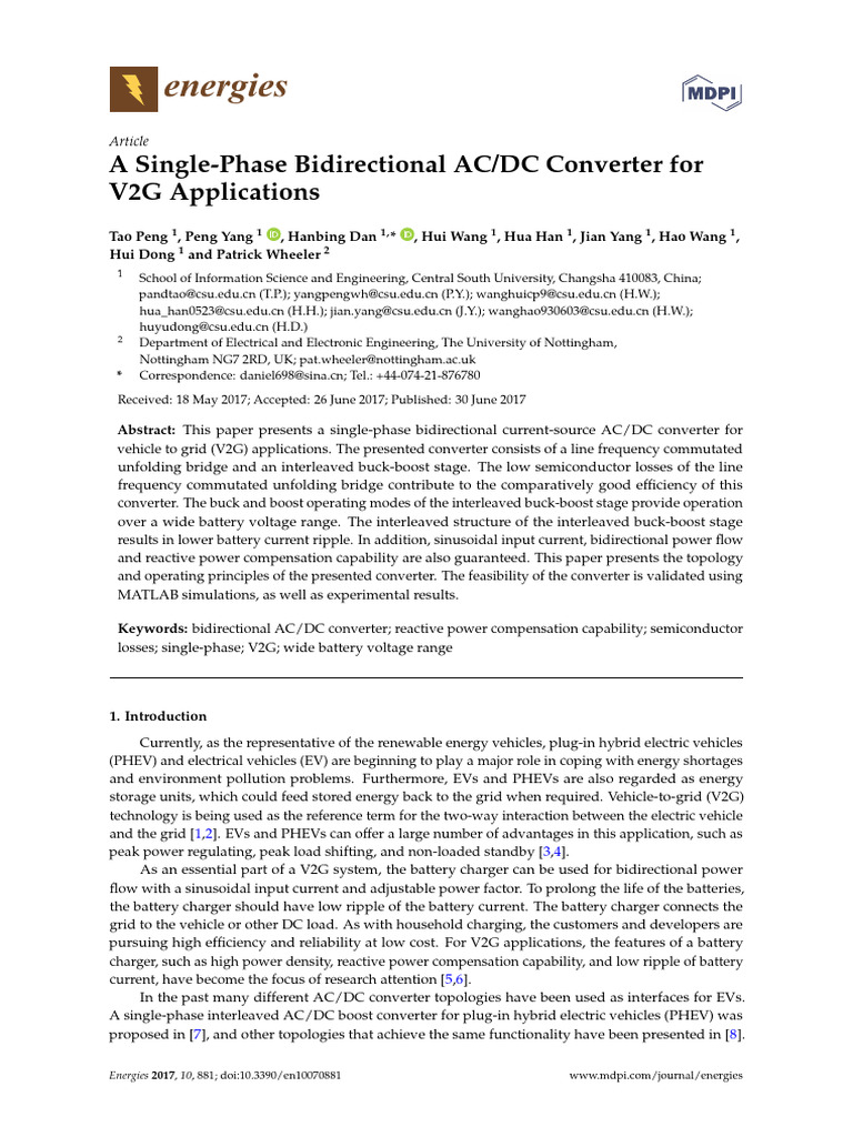 A Single-Phase Bidirectional ACDC Converter For V2 | PDF | Power ...