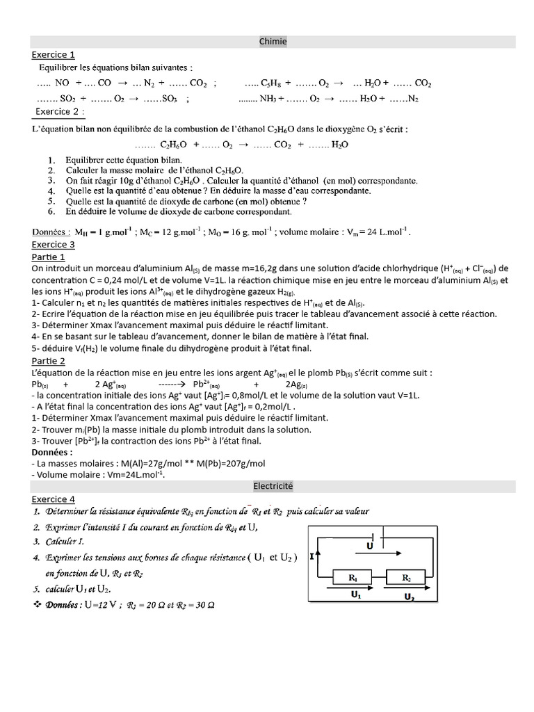 Réactions chimiques et calculs en chimie | PDF
