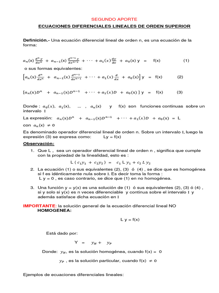 Ecuaciones Diferenciales Lineales | PDF | Linealidad | Ecuaciones