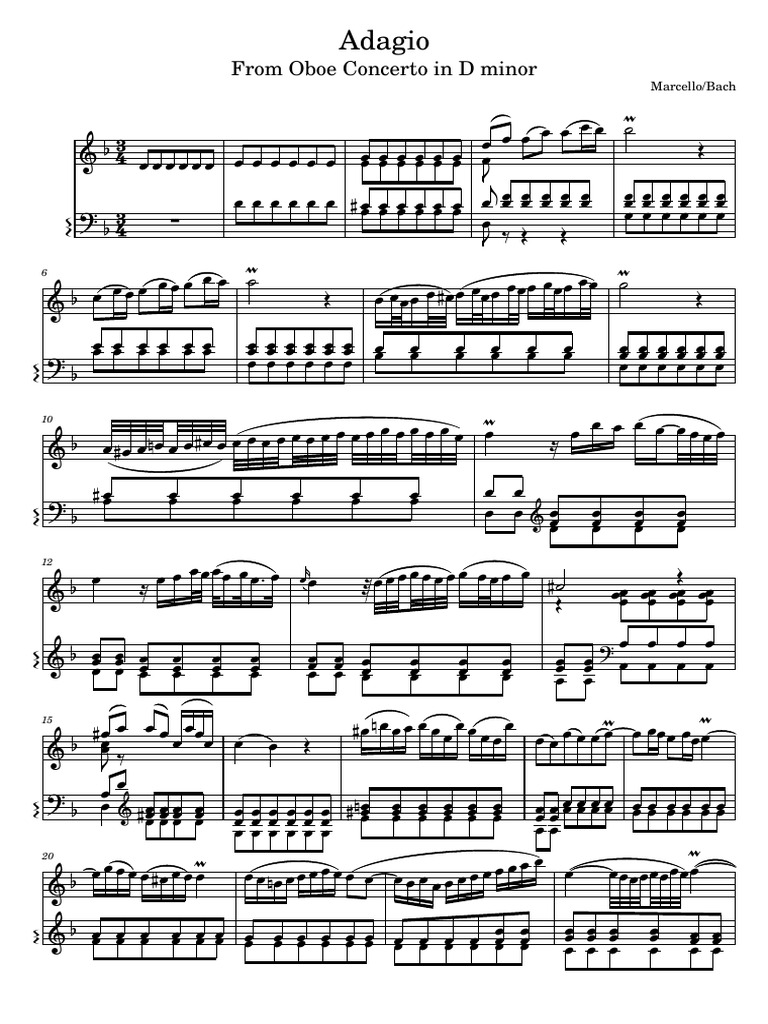 Adagio From Oboe Concerto in D Minor MarcelloBach PDF Oboe Concerto