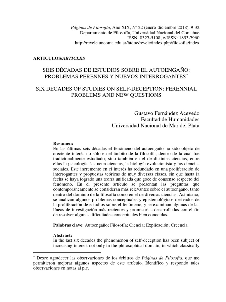 Autoengaño: Seis Décadas de Estudios | PDF | Filosofía de la mente | Mente