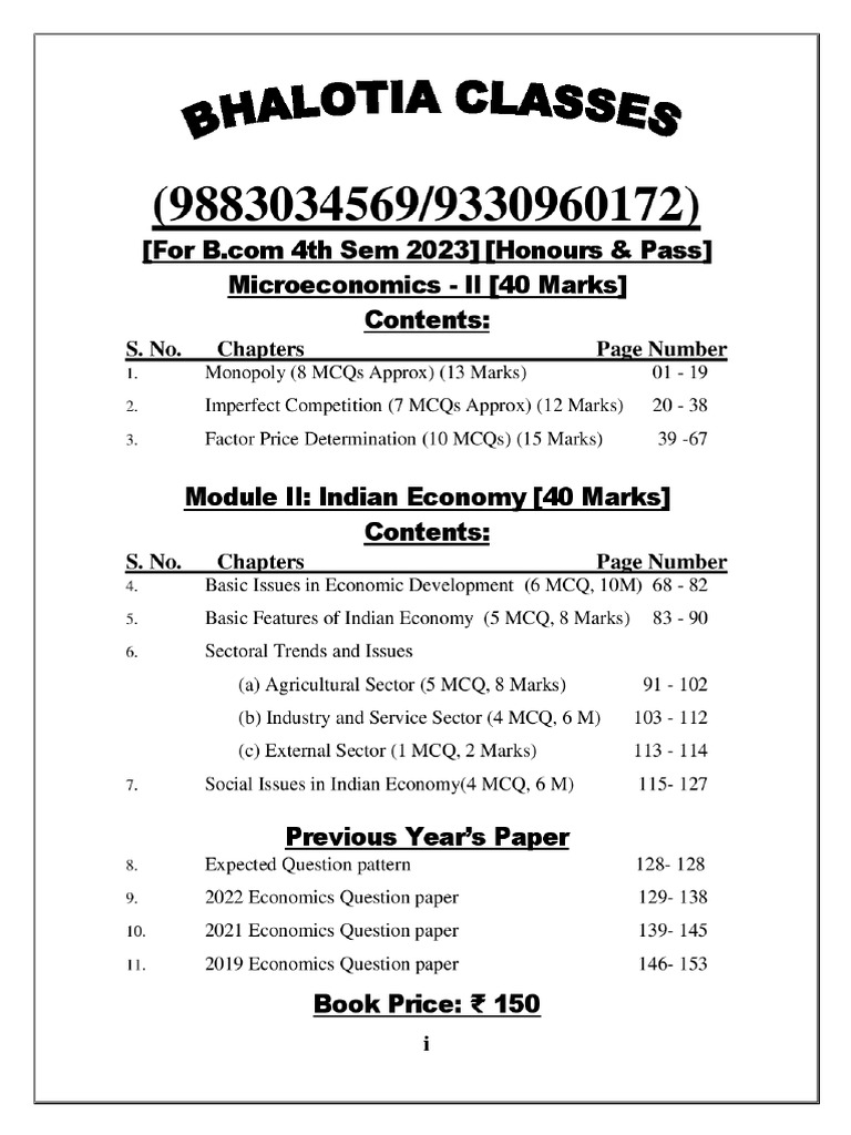Economics 4th Sem 2023 (BHALOTIA) | PDF