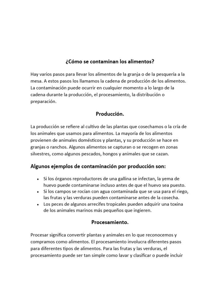 Contaminación de Alimentos: Causas y Riesgos | PDF | Alimentos | Diarrea