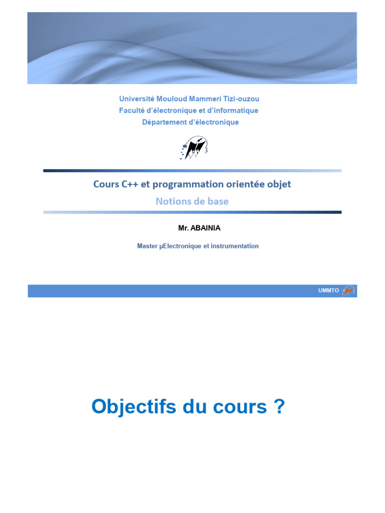 Cours de C++ et POO à UMMTO | PDF | C ++ | Programmation informatique