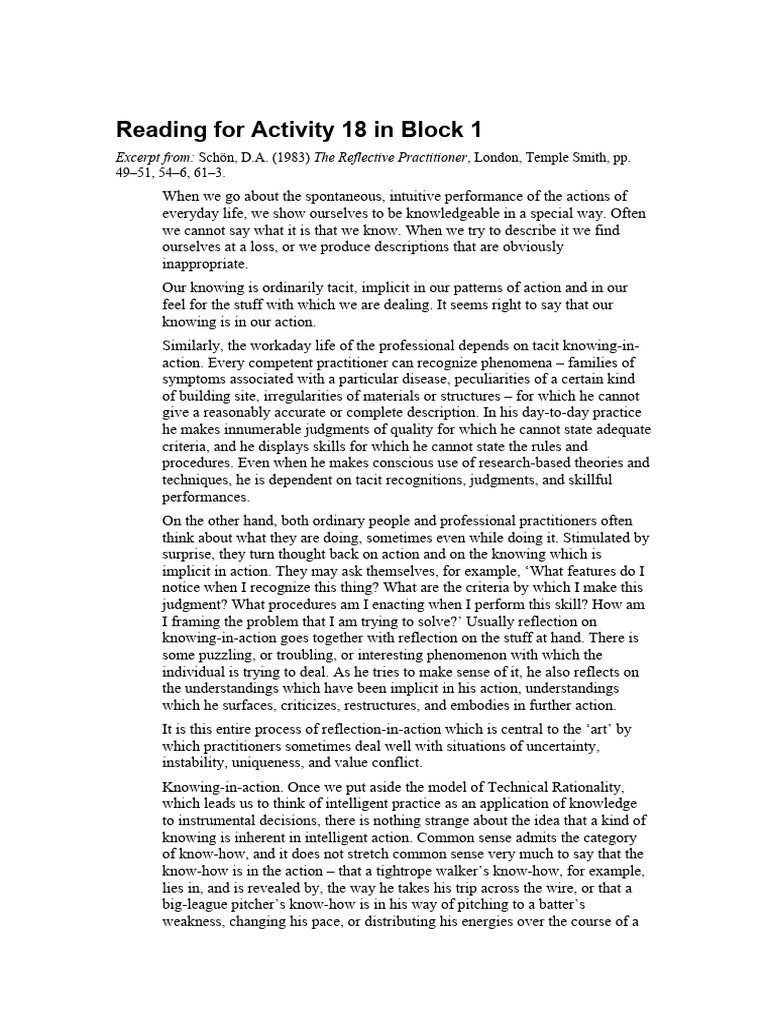 Txy122 Excerpt From Schon | PDF | Procedural Knowledge | Cognitive ...
