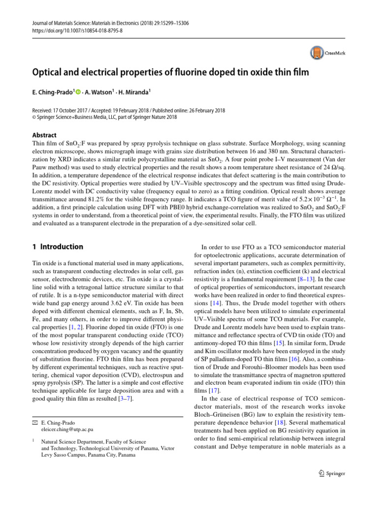 Optical and Electrical Properties of Fluorine Doped Tin Oxide Thin Film ...