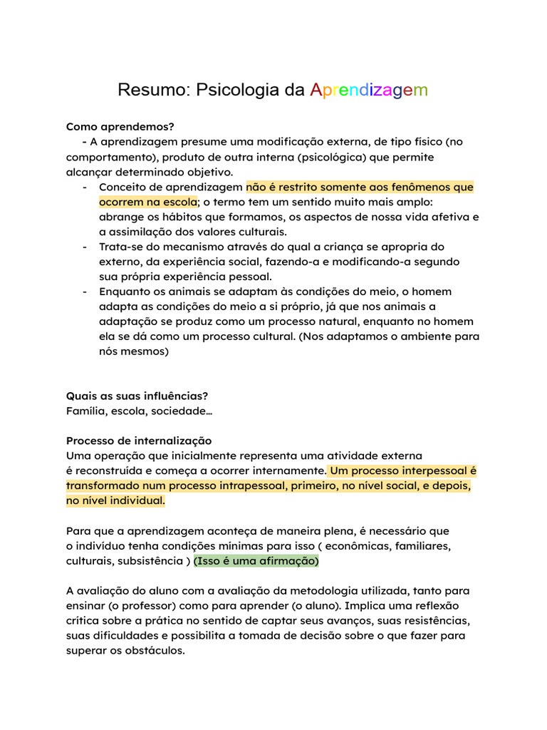 Psicologia da Aprendizagem: Teorias e Processos | PDF | Aprendizado ...