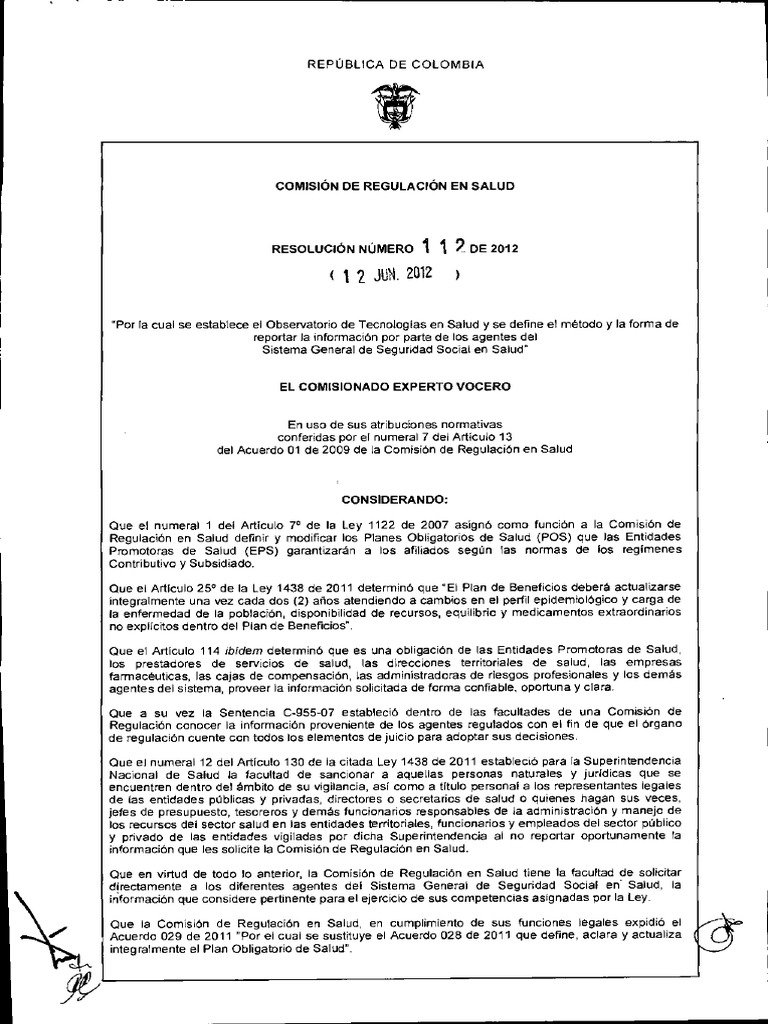Resolución 0112 de 2012 | PDF