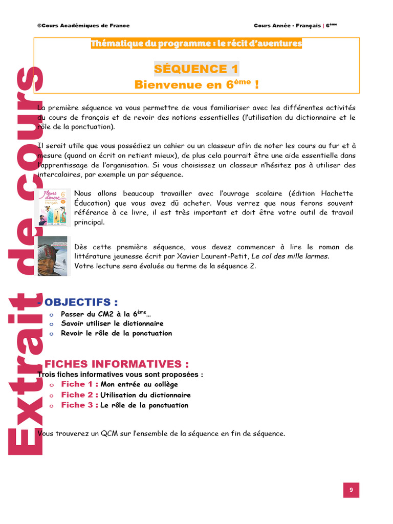 Séquence de Français en 6ème : Récits et Outils | PDF | Genre ...