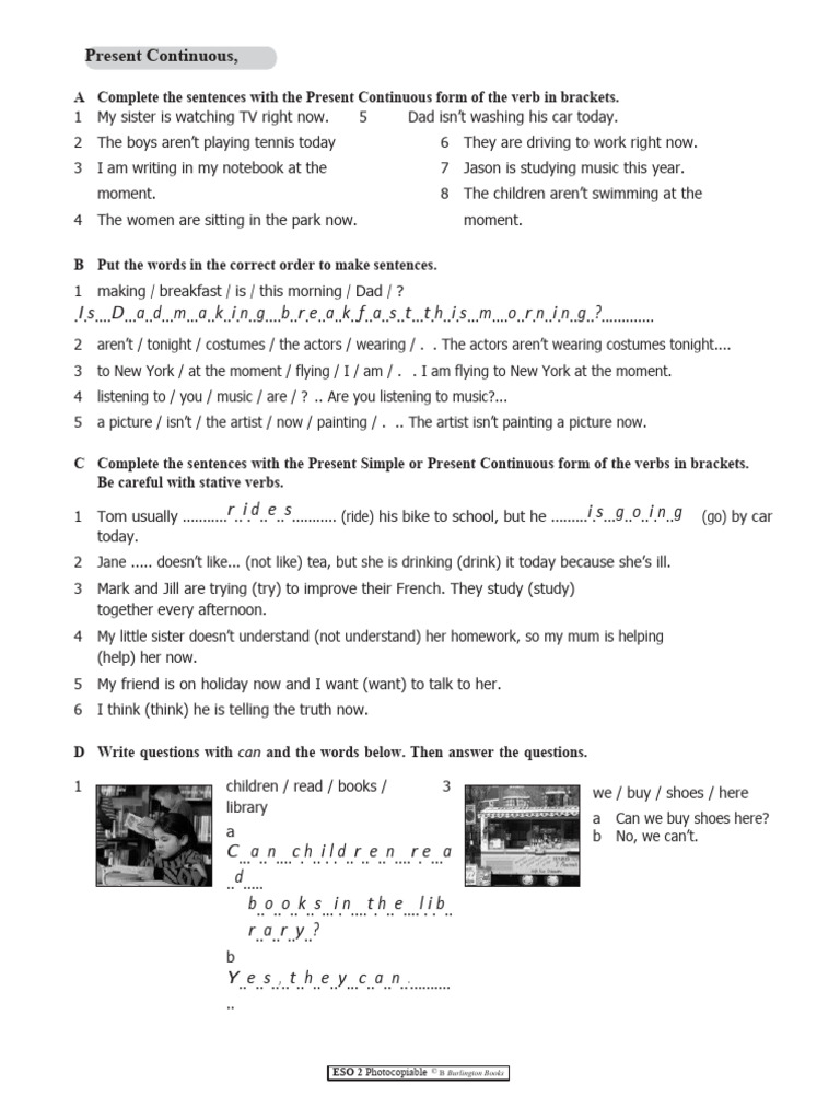 Present Continuous Grammar Exercises | PDF | Linguistics