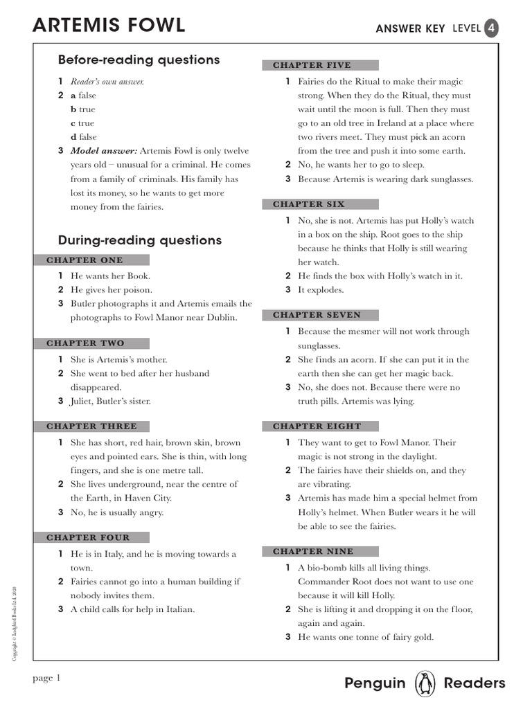 Artemis Fowl: Reader's Answer Key | PDF