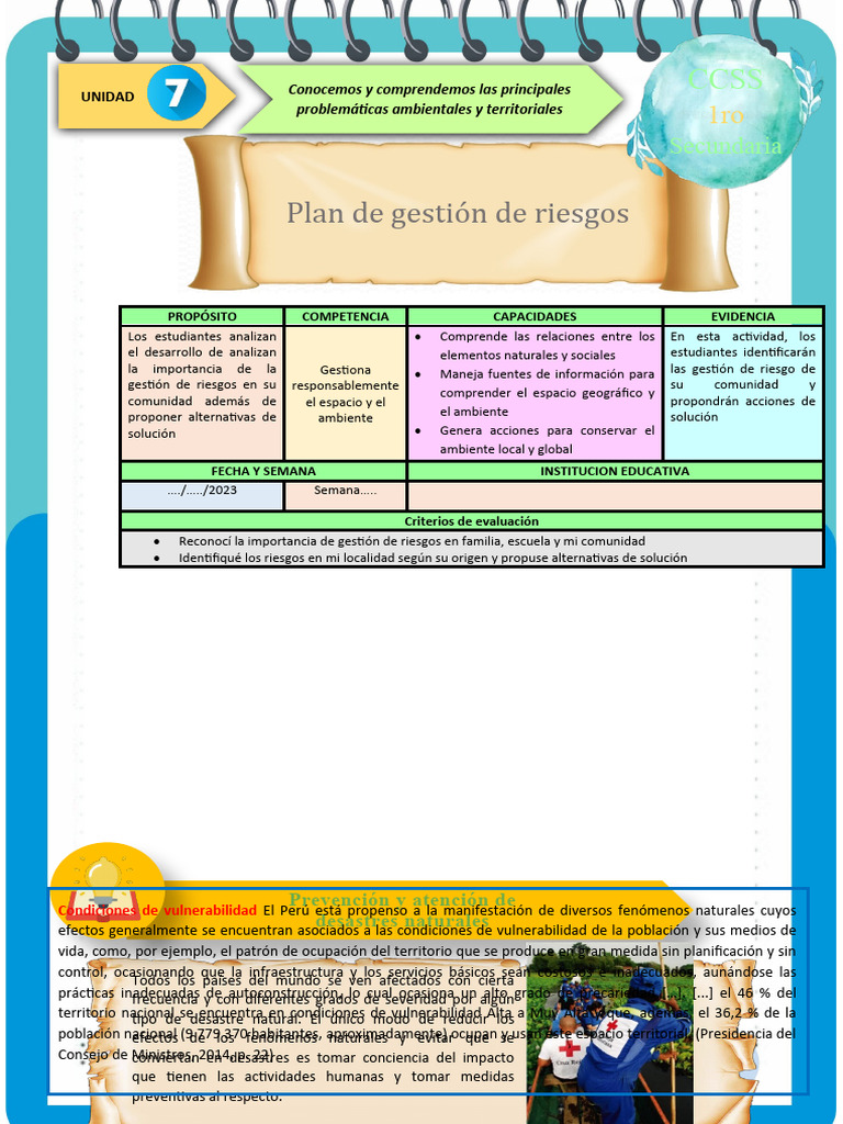 Ficha de Actividad CCSS 1ero-Semana 2 | PDF | Riesgo | Defensa Civil