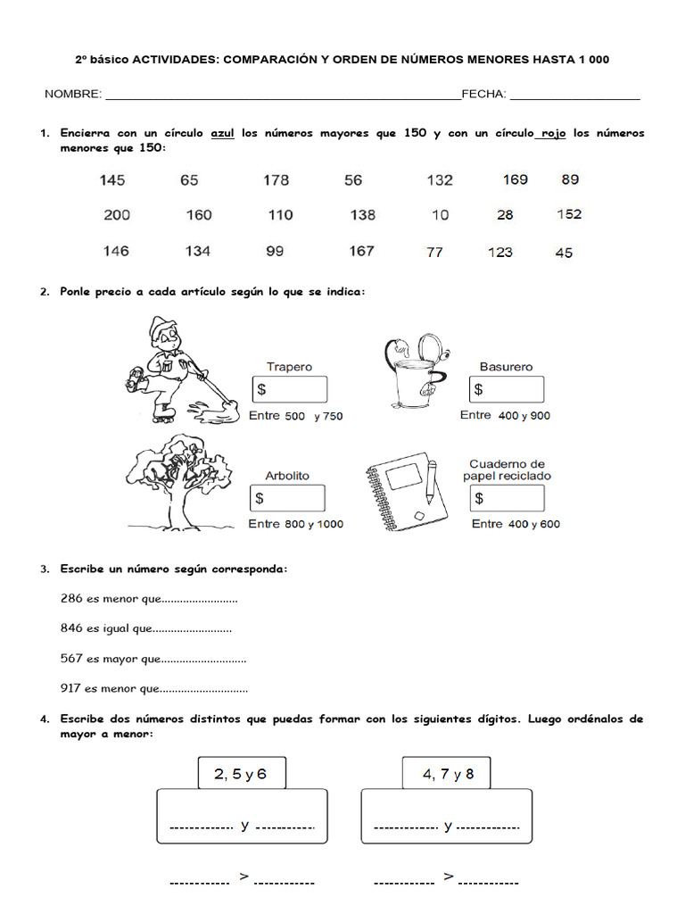 Guía de Números Hasta 1000 2º Básico | PDF