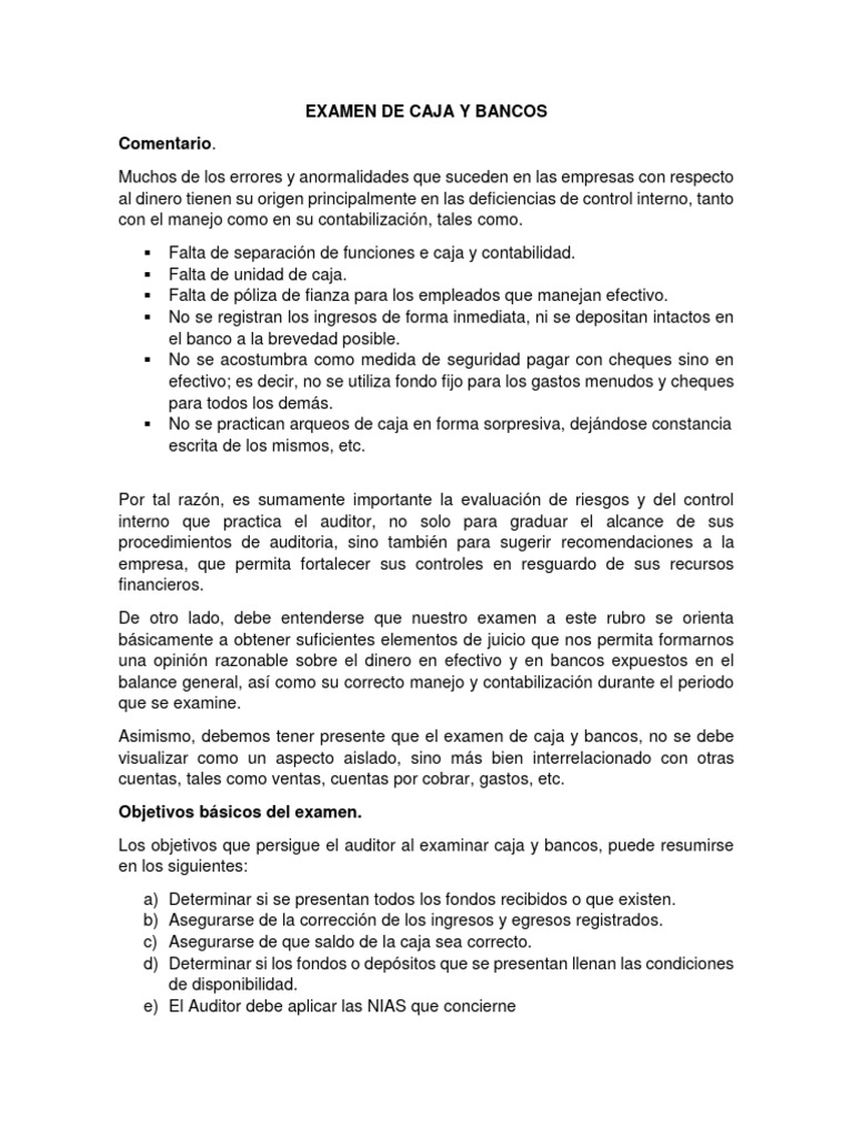 Examen de Caja y Bancos: Control Interno | PDF | Bancos | Auditoría