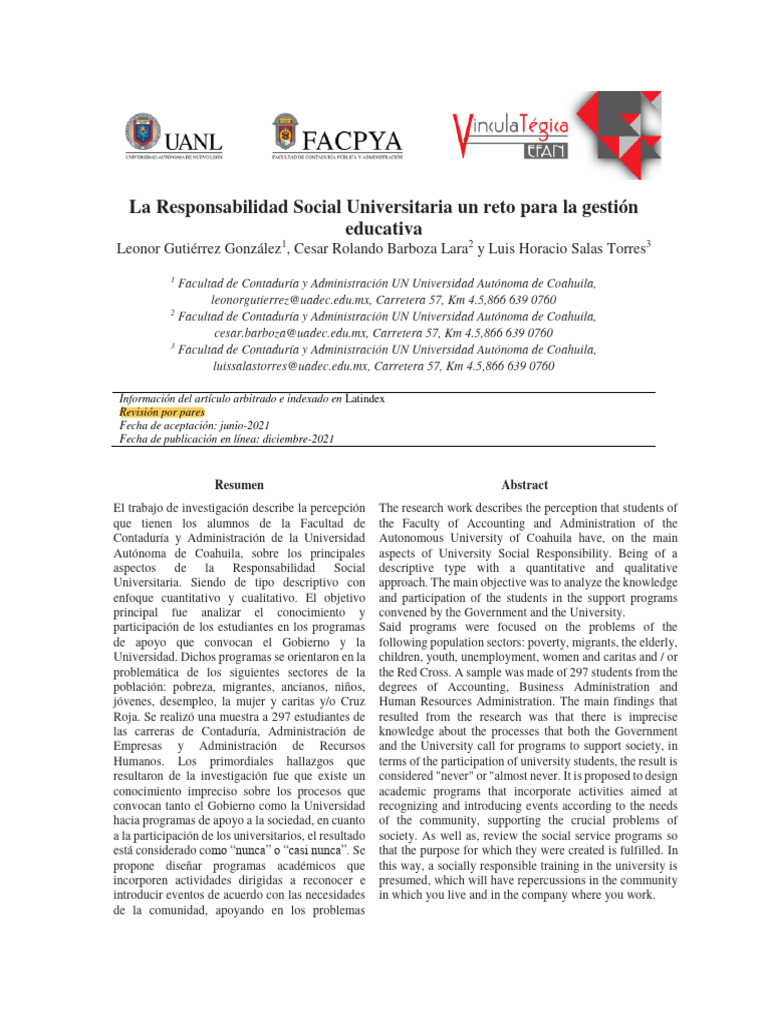 Responsabilidad Social Universitaria Pdf Sociedad Metodología De