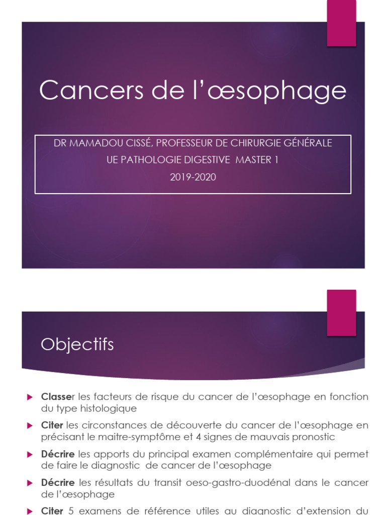 Cancers de l'œsophage diagnostic et traitement PDF Cancer de l — free download