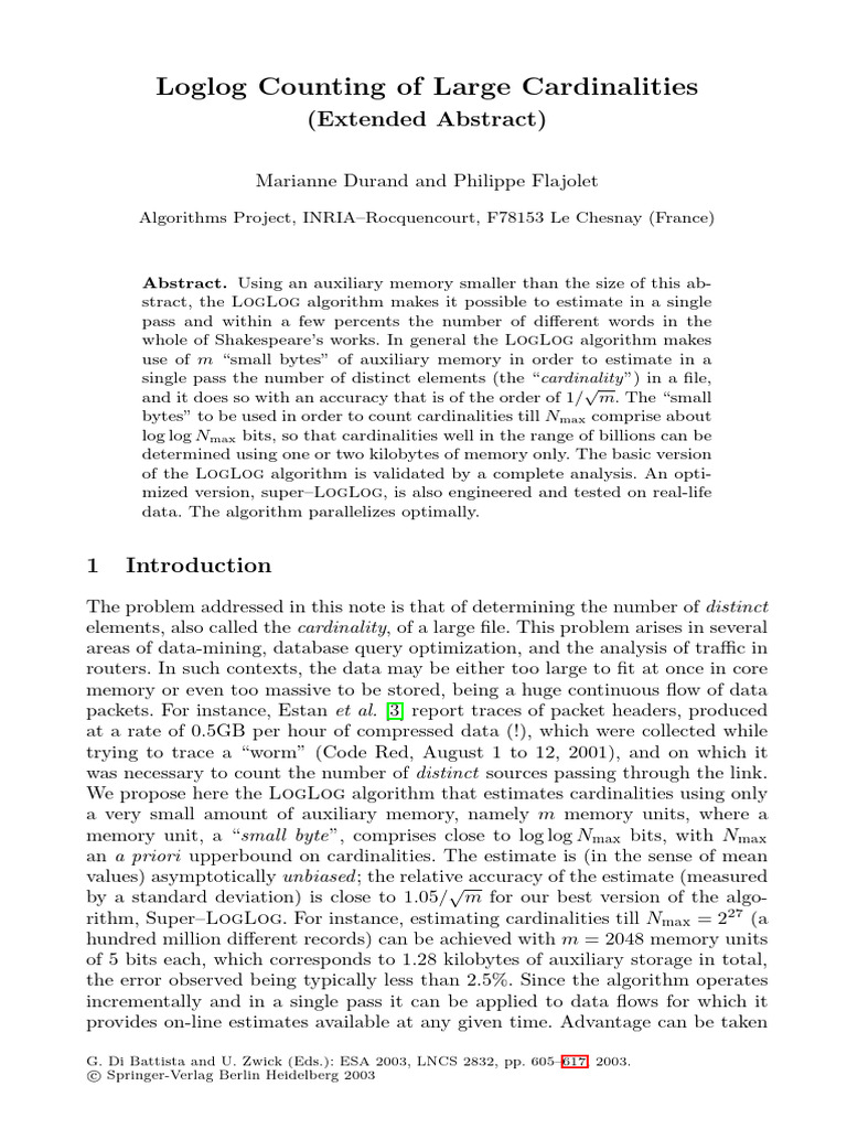 LogLog Algorithm for Cardinality Estimation | PDF | Estimator | Bias Of ...