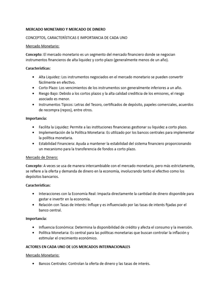 Mercado Monetario y Mercado de Dinero | PDF | Dinero | Bancos