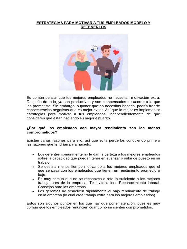 Estrategias Para Motivar A Tus Empleados Modelo Y Retenerlos Pdf