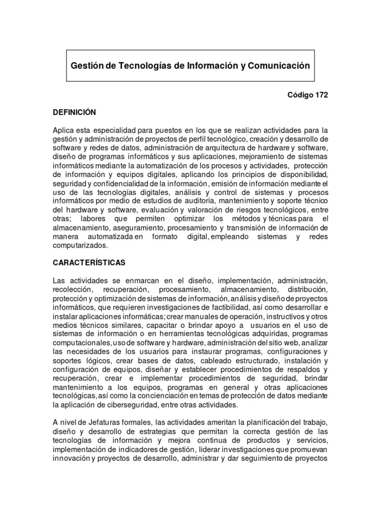 Gestion de Tecnologias de Informacion y Comunicacion | PDF | La ...