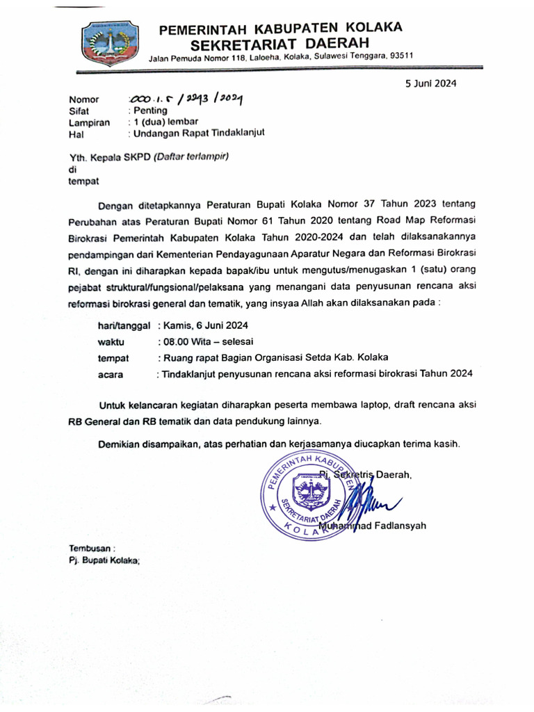 Surat Undangan Rapat Tindak Lanjut Rb 2024 Pdf