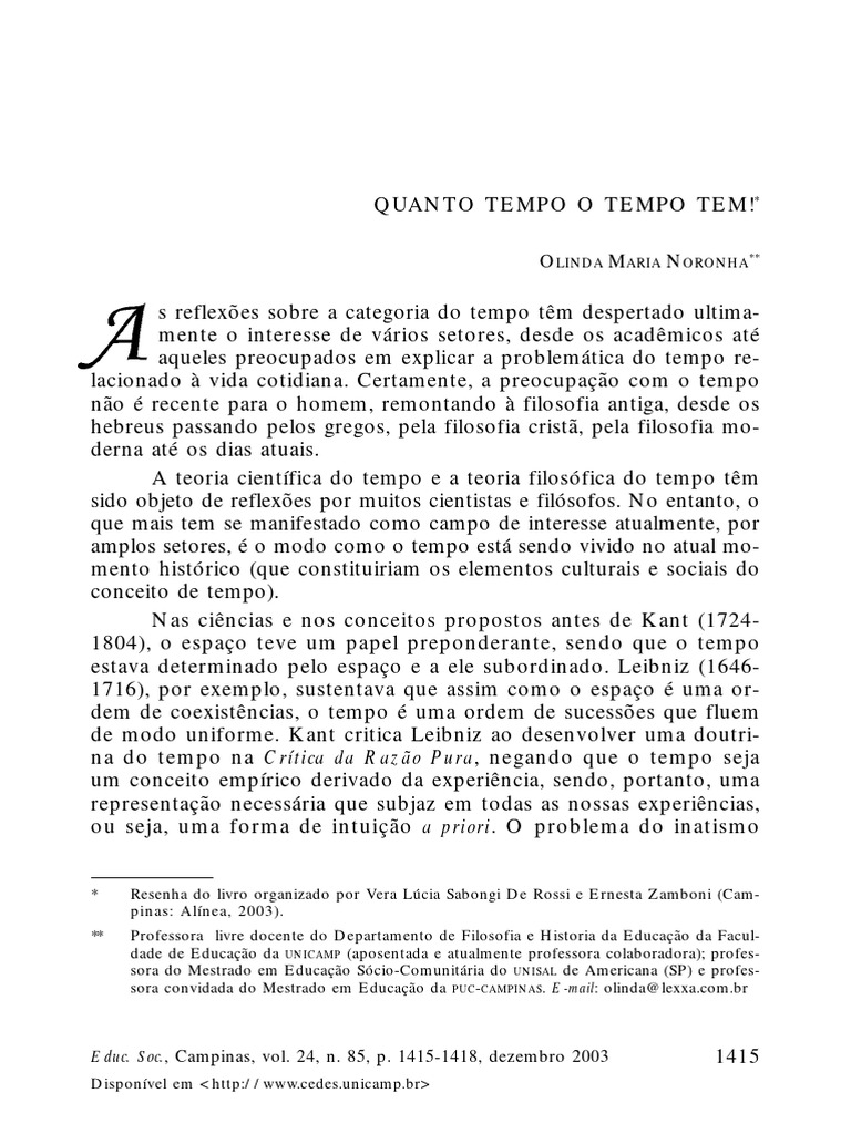 Reflexões sobre a Categoria Tempo | PDF | Tempo | Immanuel Kant