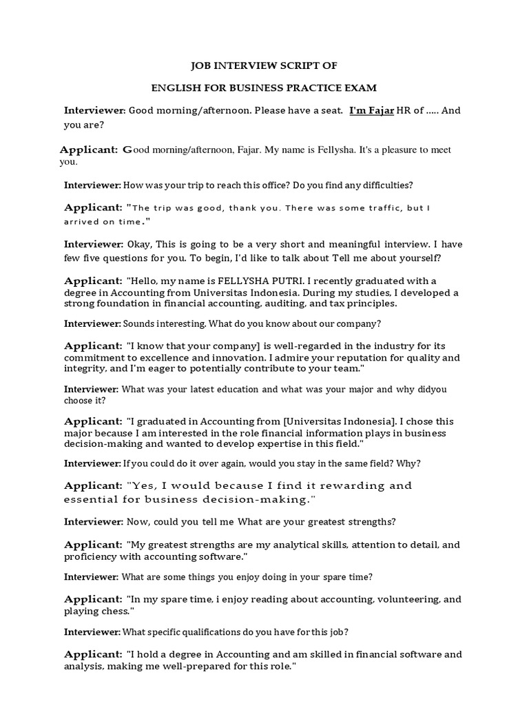 Job-Interview-Script Fellysha | PDF | Accounting | Internship