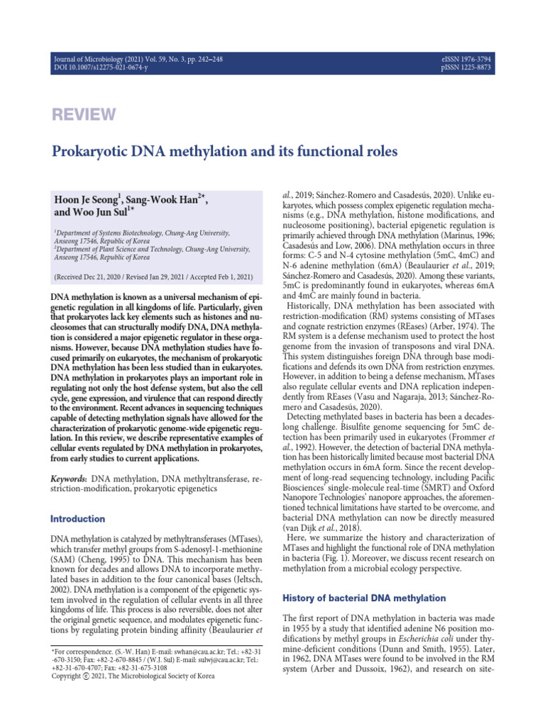 Prokaryotic DNA Methylation and Its Functional Roles | PDF | Dna ...